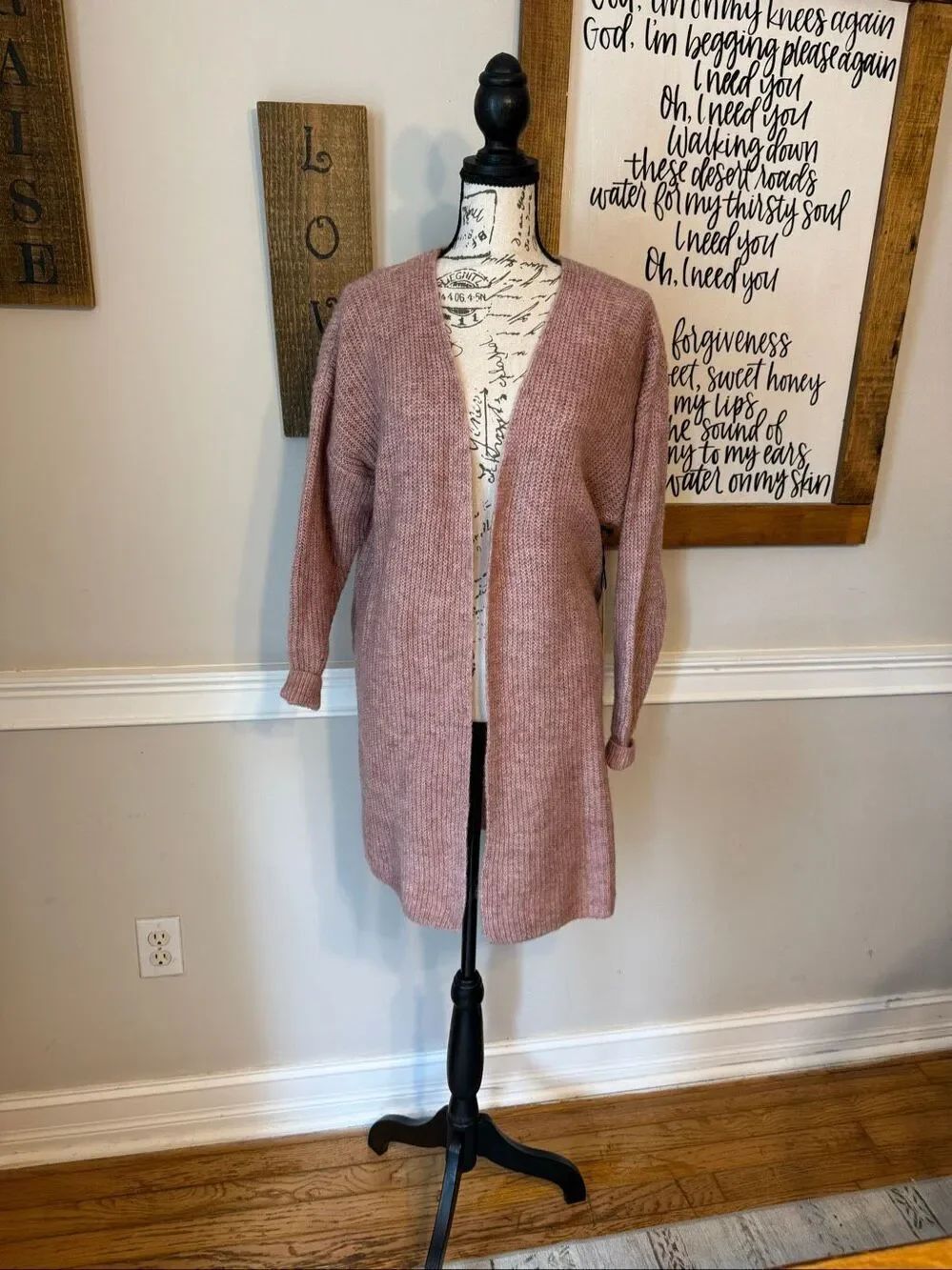 NWT Forever 21 Women's Knit Longline Open Front Cardigan Sweater Rose Pink Small